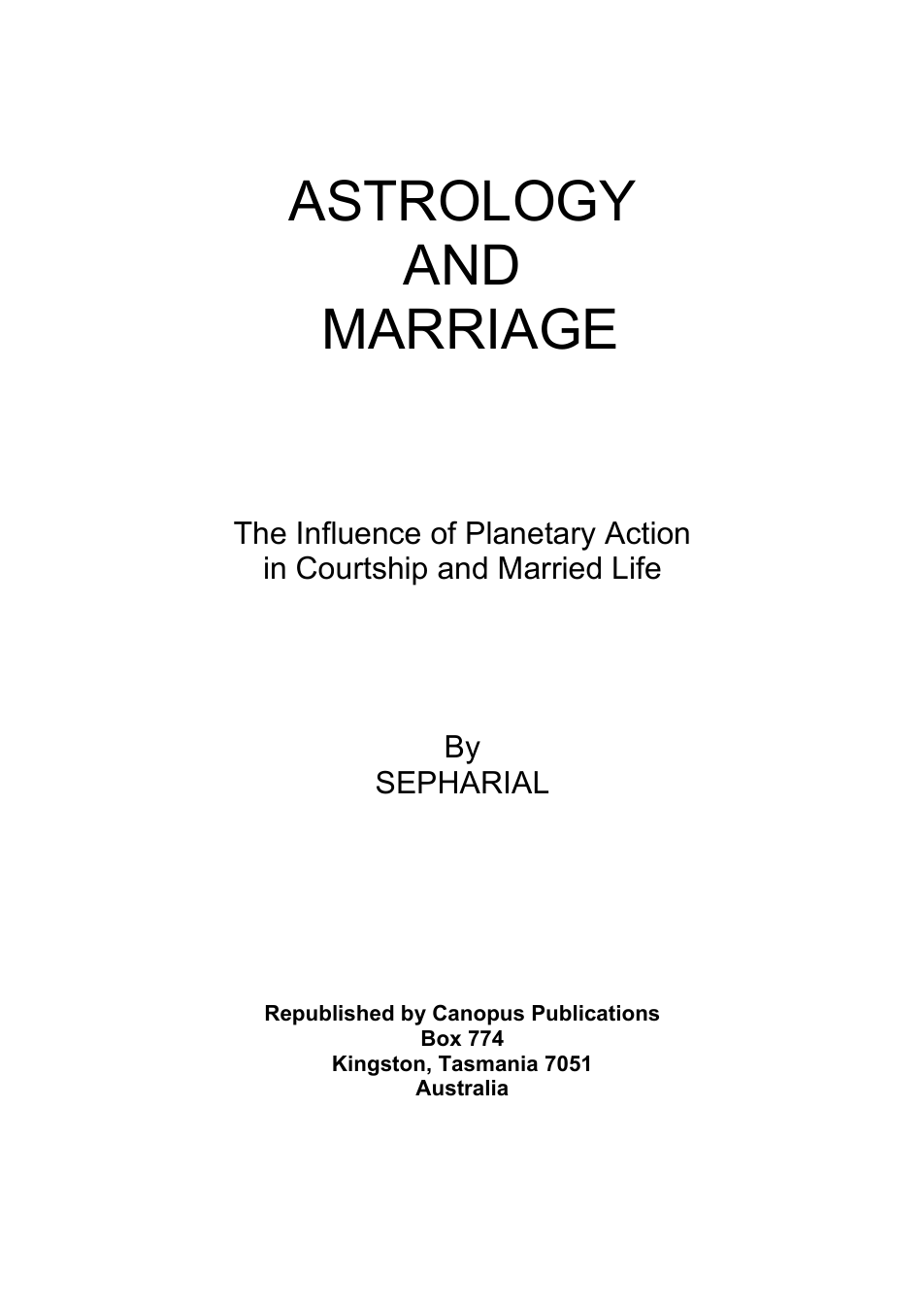 Astrology and Marriage - Sepharial cover