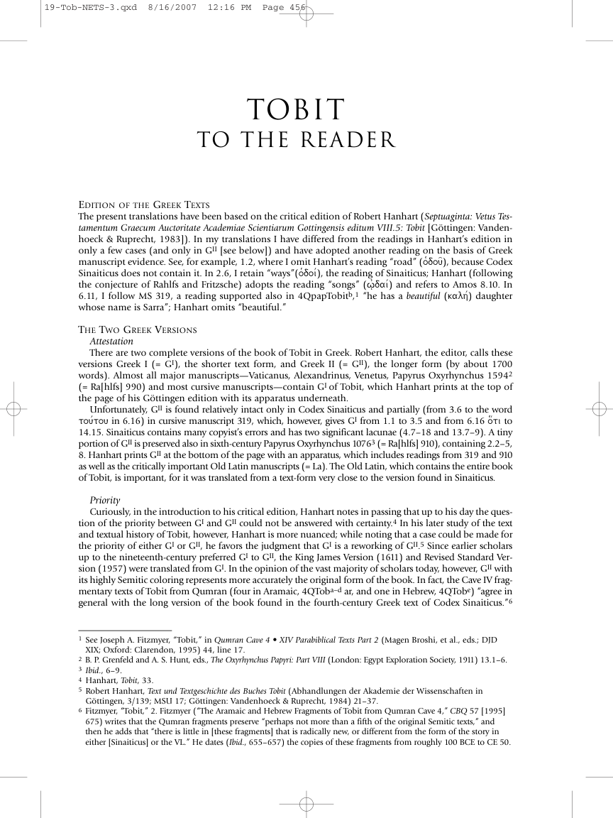 19 Tobit, tr. Alexander A. Di Lella cover