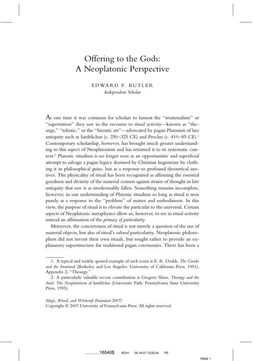 Offering to the Gods A Neoplatonic Perspective cover