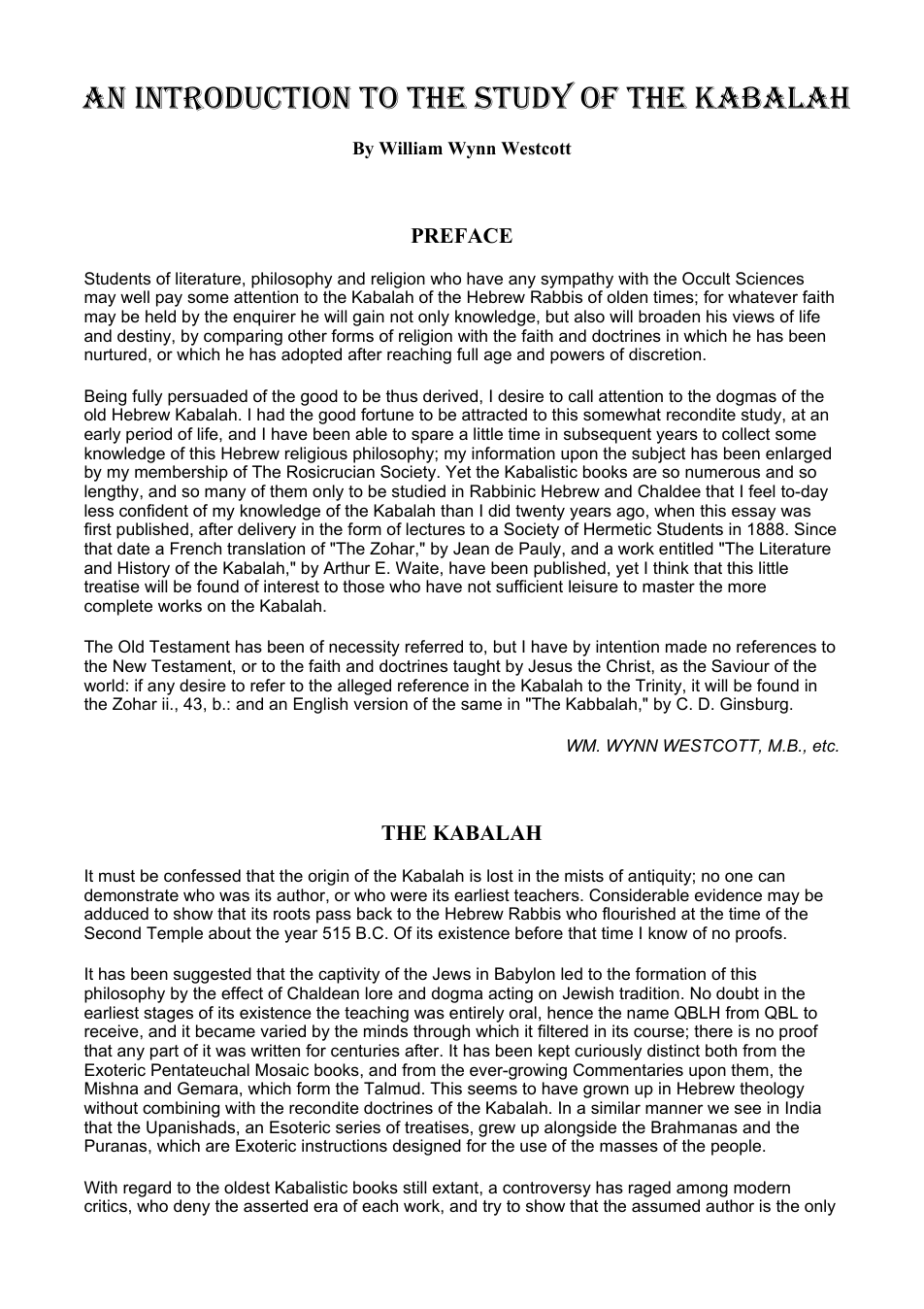 Westcott - An Intro Study Kabalah cover