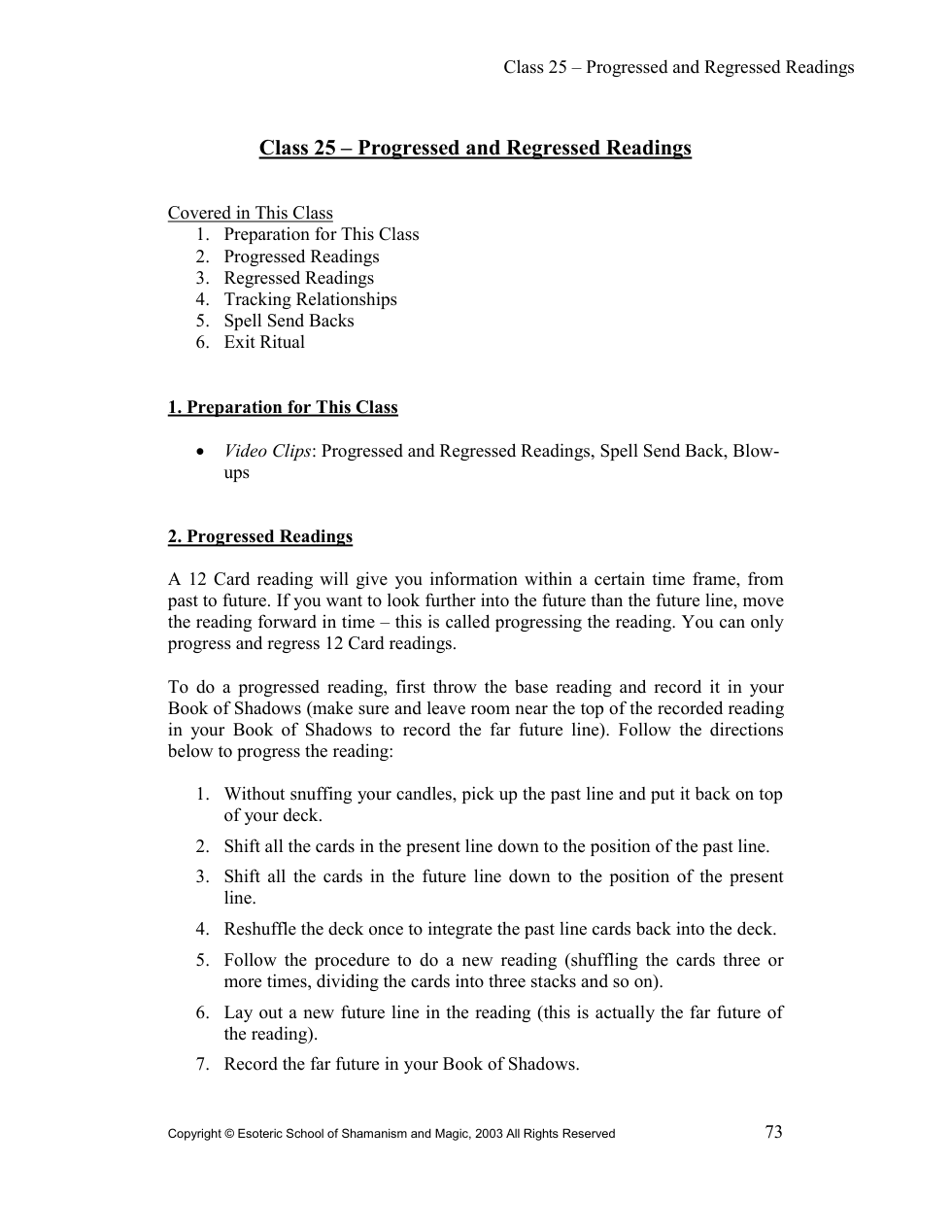 Class 25 Progressed and Regressed Readings cover