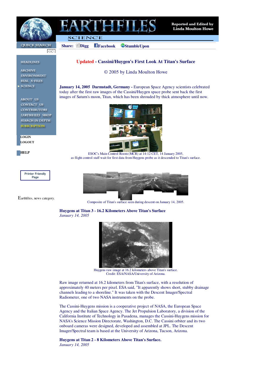 01 14 2005 Updated - Cassini Huygen's First Look At Titan's Surface cover