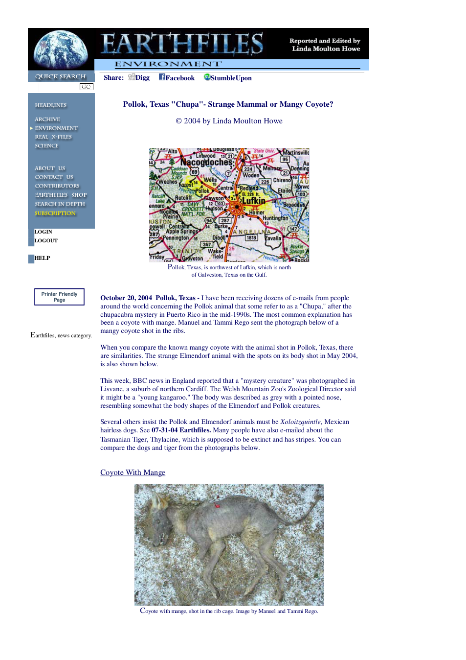 10 20 2004 Pollok, Texas Chupa Strange Mammal or Mangy Coyote cover