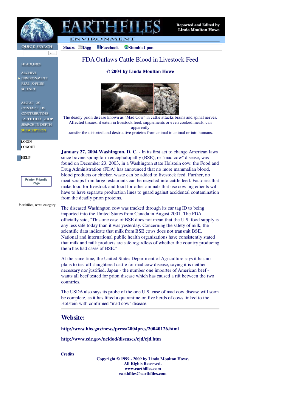 01 27 2004 FDA Outlaws Cattle Blood in Livestock Feed cover