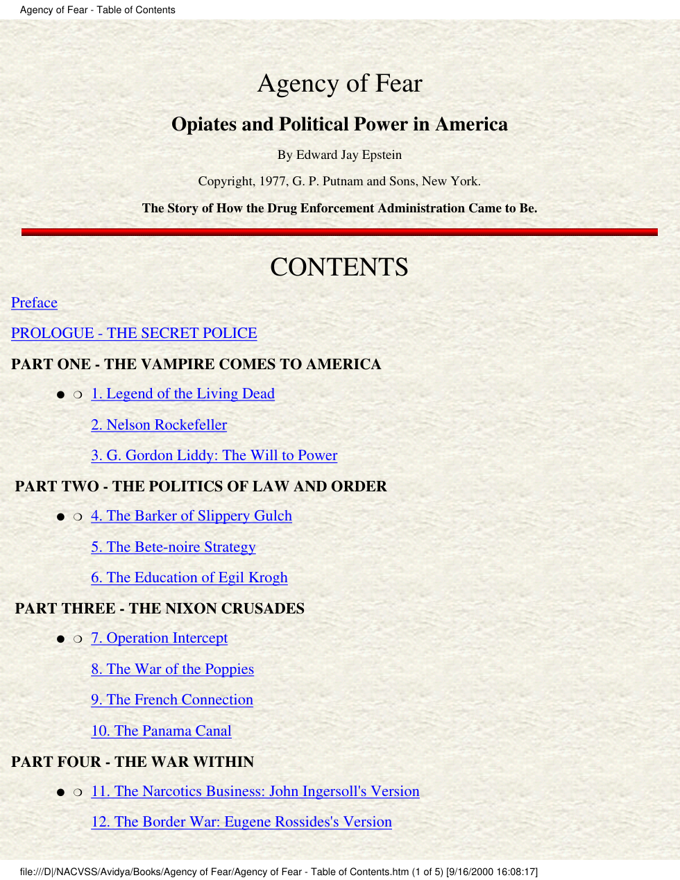 Agency Of Fear - Opiates And Politican Power In America cover