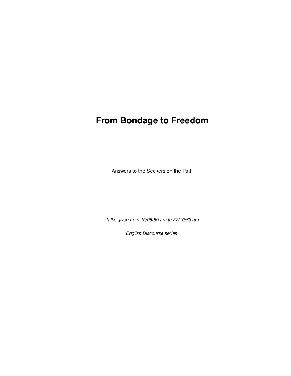 From Bondage to Freedom cover
