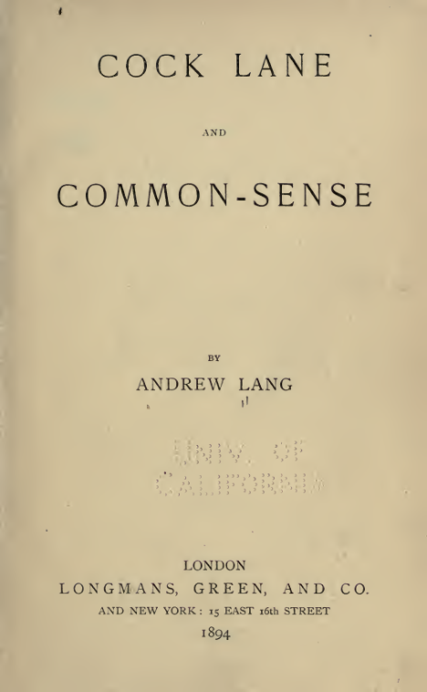 Cock Lane & Common Sense - A Lang cover