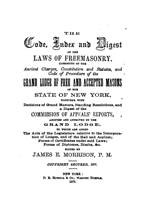 Code Index & Digest Of The Laws Of Freemasonry - J Morrison cover