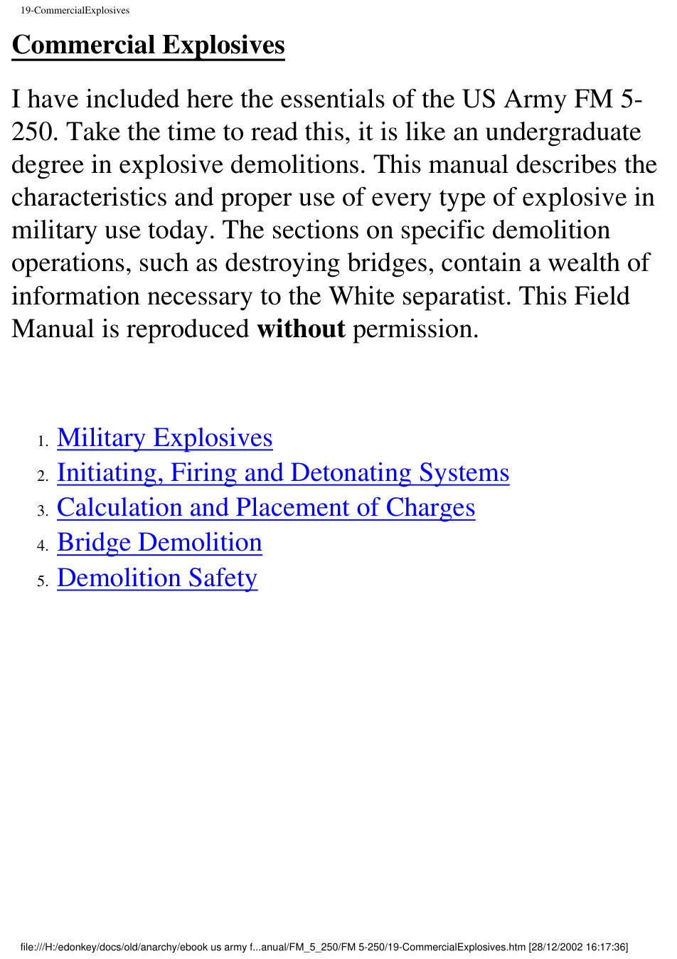 US Army Explosives and demolitions manual cover