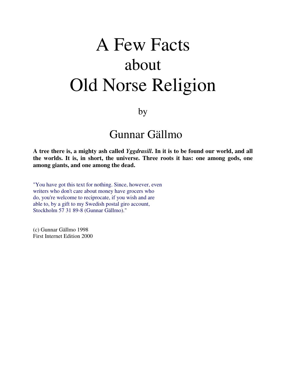 Gunnar Gällmo - A Few Facts About Old Norse Religion cover