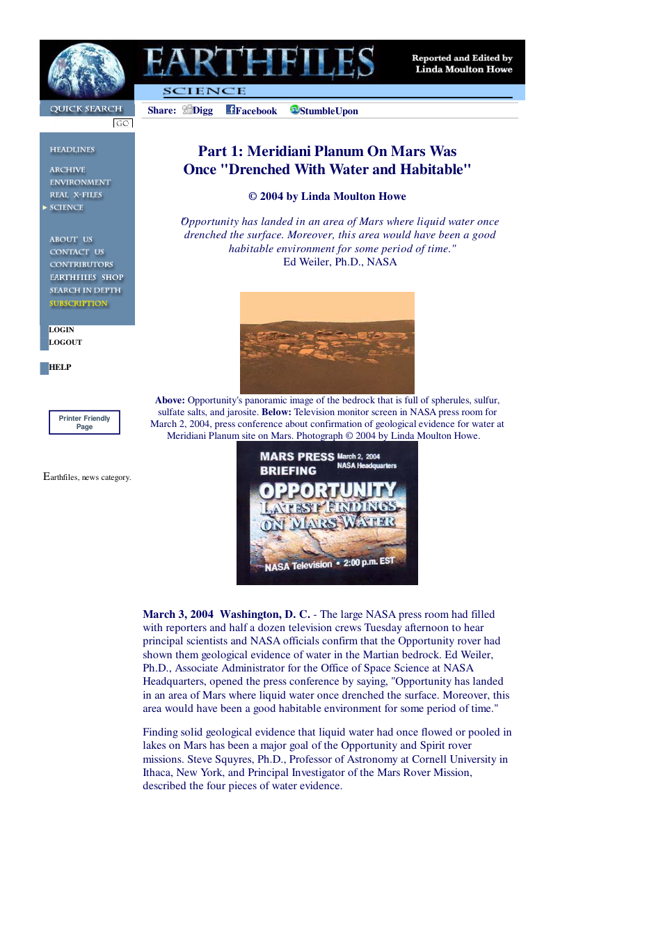 03 03 2004 Part 1 - Mars Meridiani Planum Was Once Drenched With Water and Habitable cover