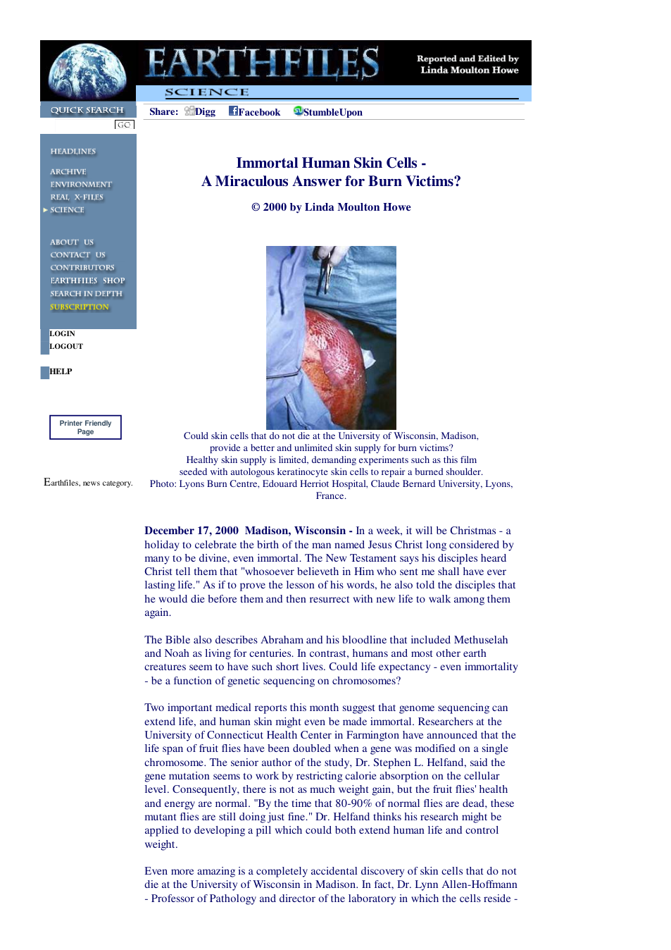 12 17 2000 Immortal Human Skin Cells - A Miraculous Answer for Burn Victims cover