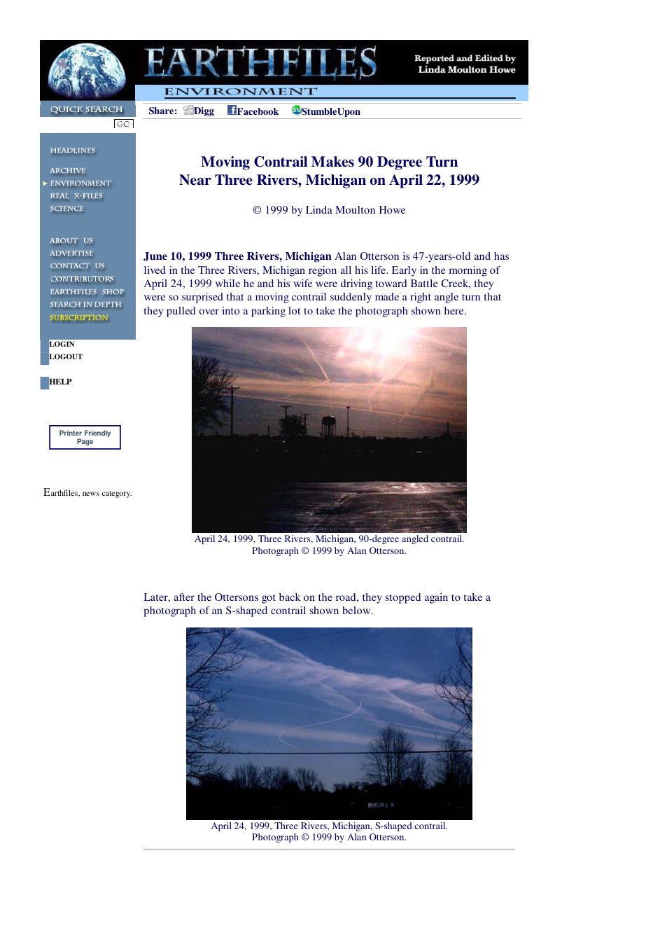 06 10 1999 Moving Contrail Makes 90 Degree Turn Near Three Rivers, Michigan 4 22 99 cover