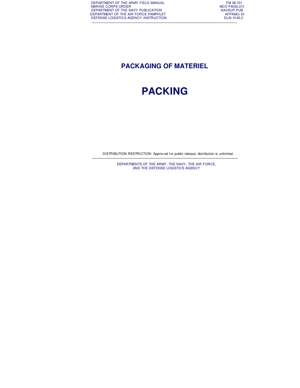 FM 38-701 Packaging of Materiel - Packing cover
