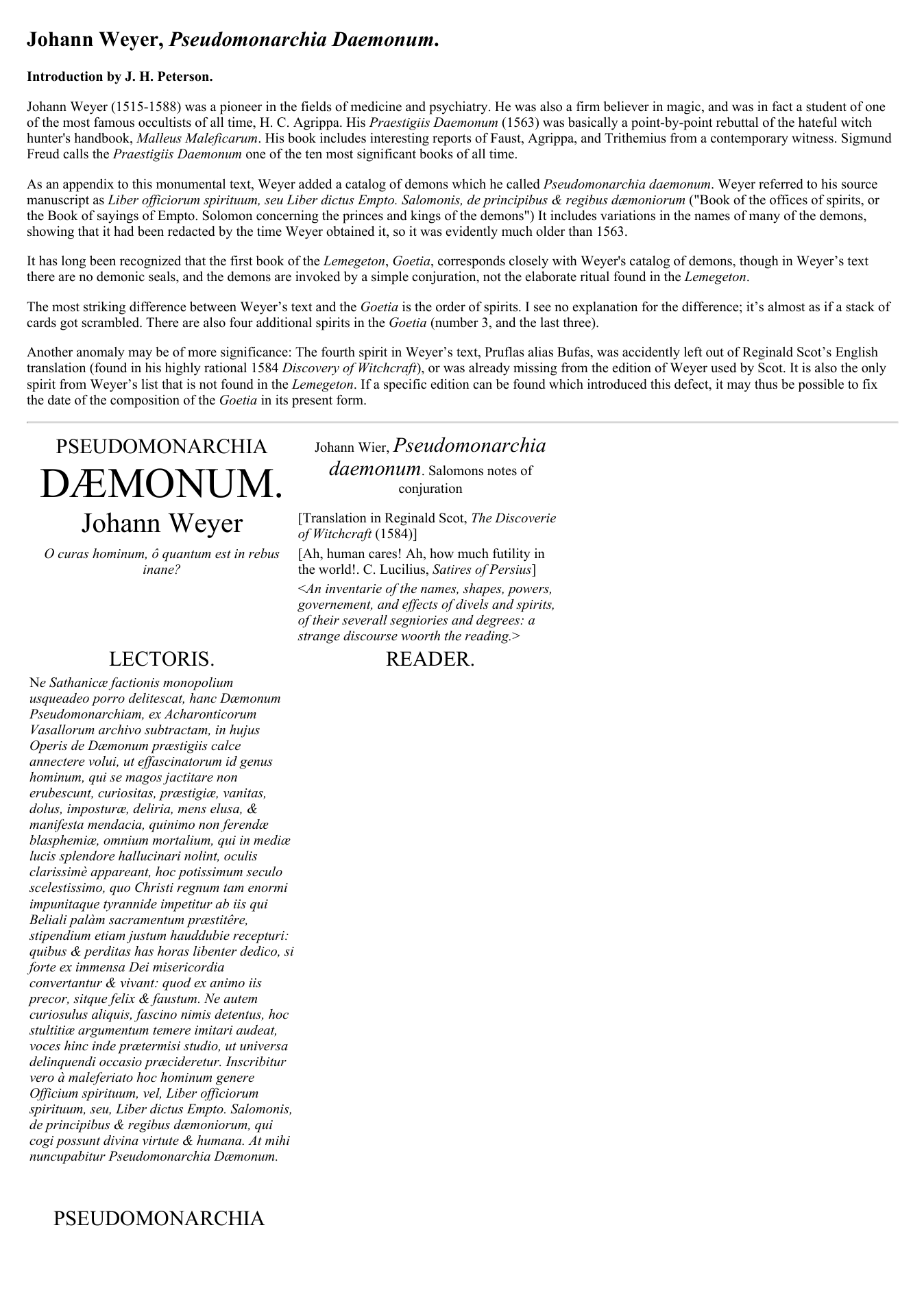 Johann Weyer - Pseudomonarchia Daemonum cover