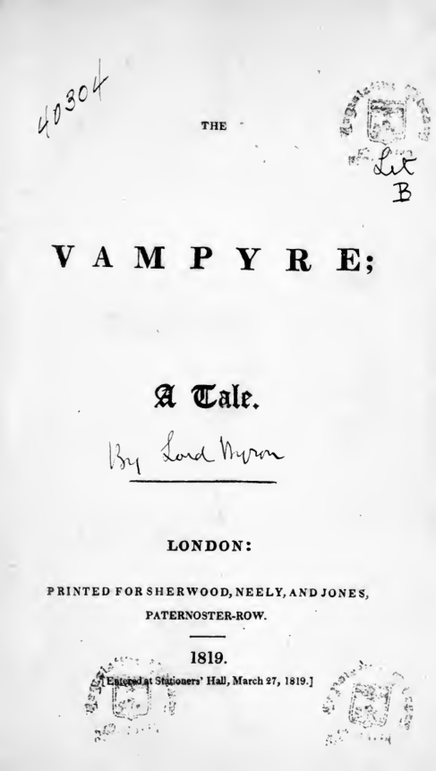 The Vampyre a tale cover