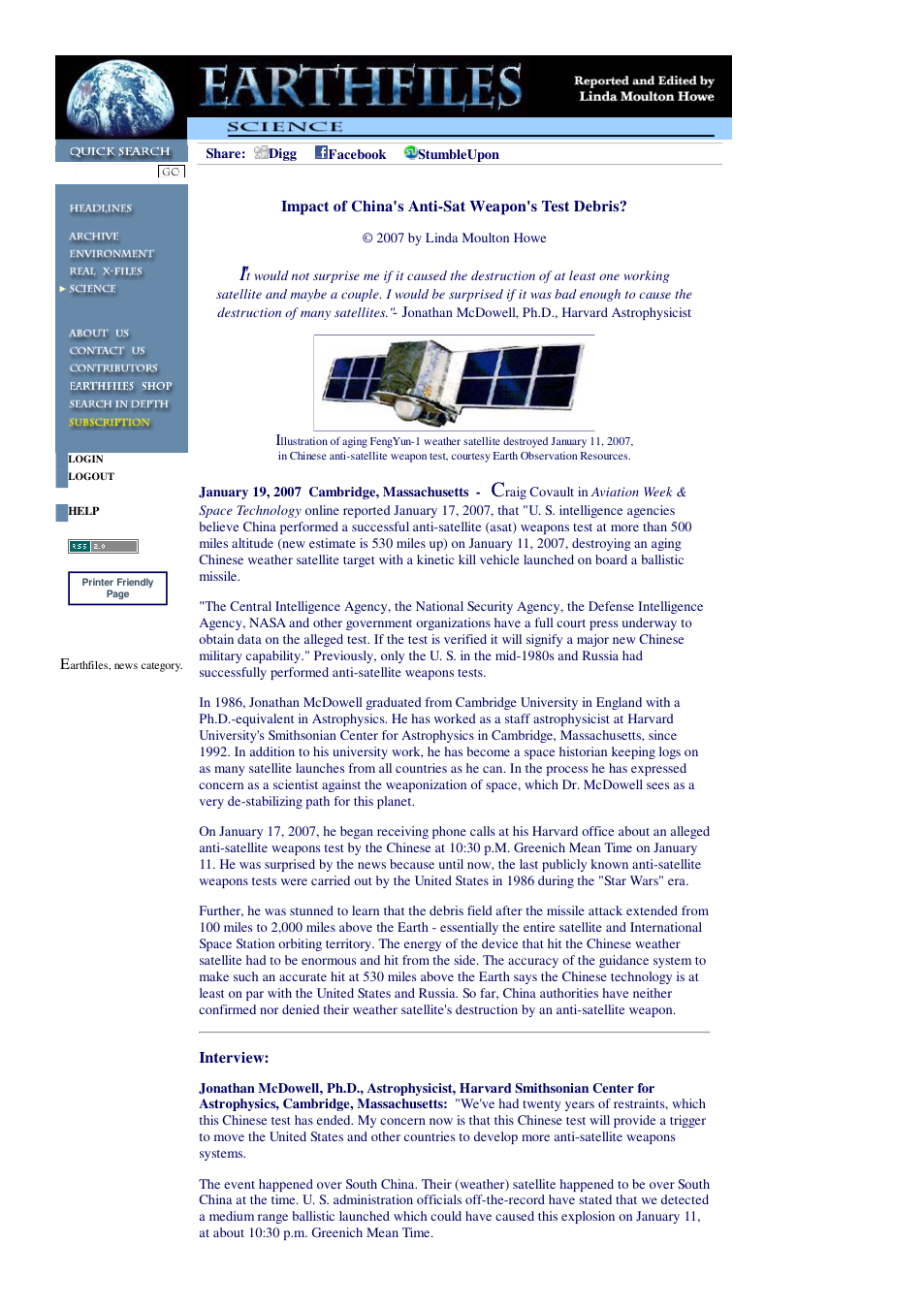 01 19 2007 Impact of China's Anti-Sat Weapon's Test Debris cover