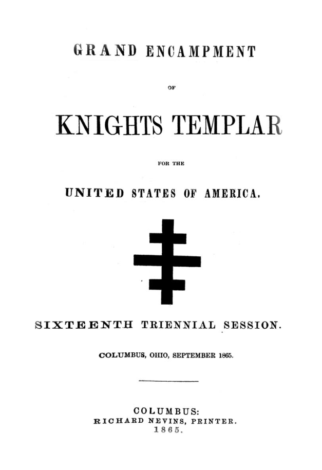 Grand Encampment of Knghts Templar 16th Triennial 1865 cover