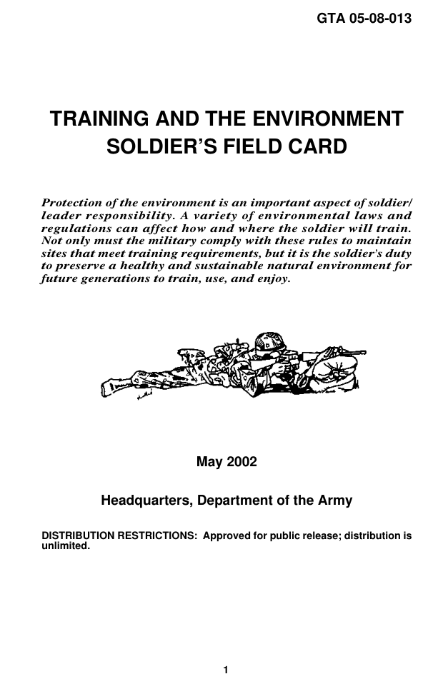 ARMY Training and the Environment field card 2002 6p. cover