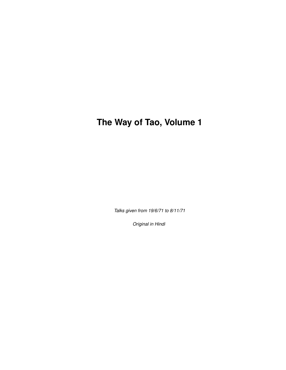 The Way of Tao, Volume 1 cover