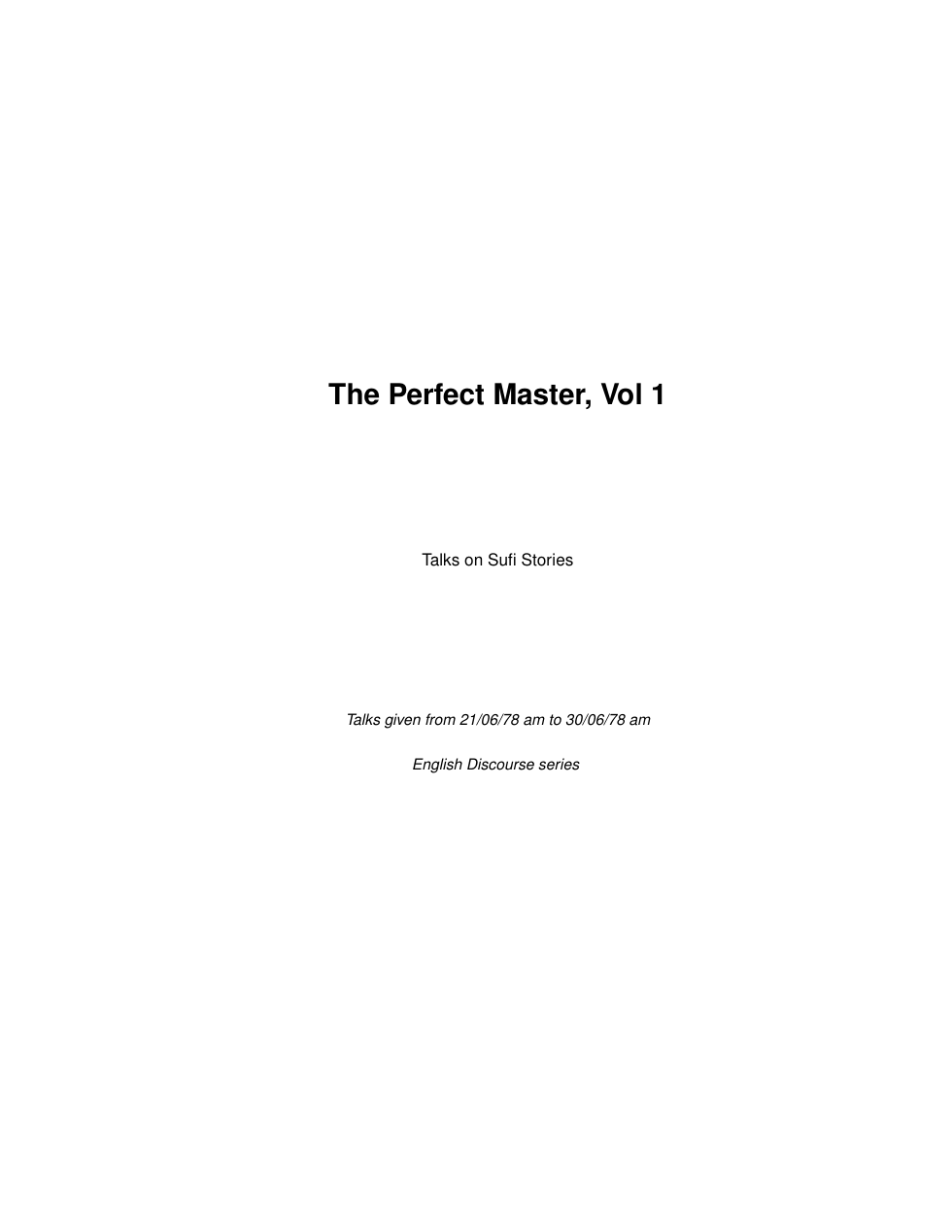 The Perfect Master, Vol 1 cover