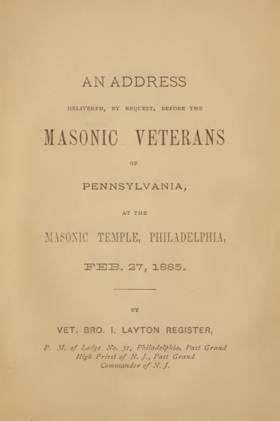 Address To The Veterans Of Pennsylvania - I Register cover