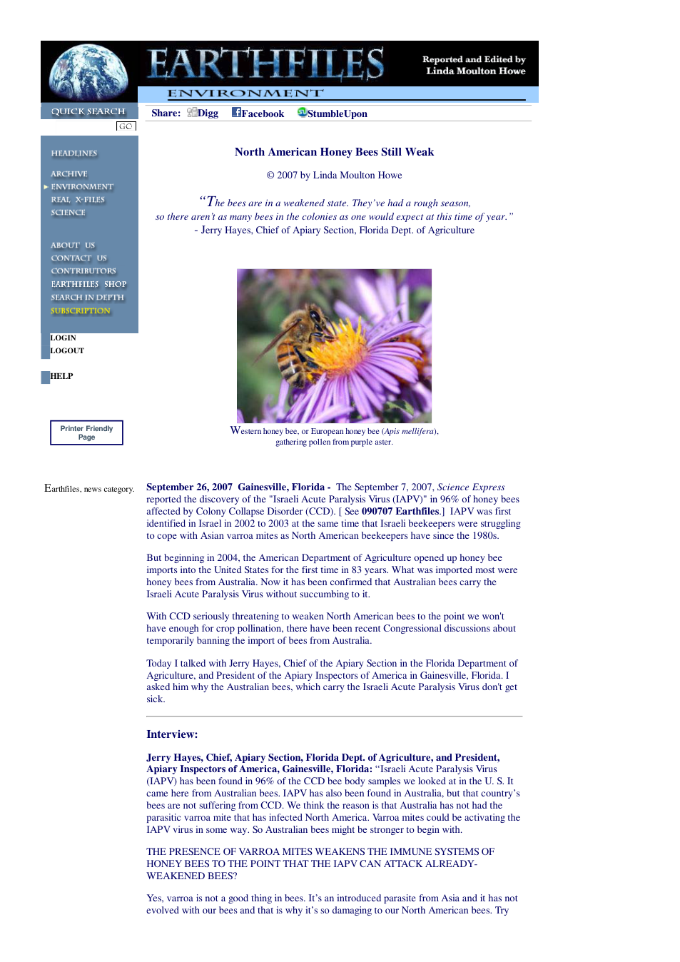 09 26 2007 North American Honey Bees Still Weak cover