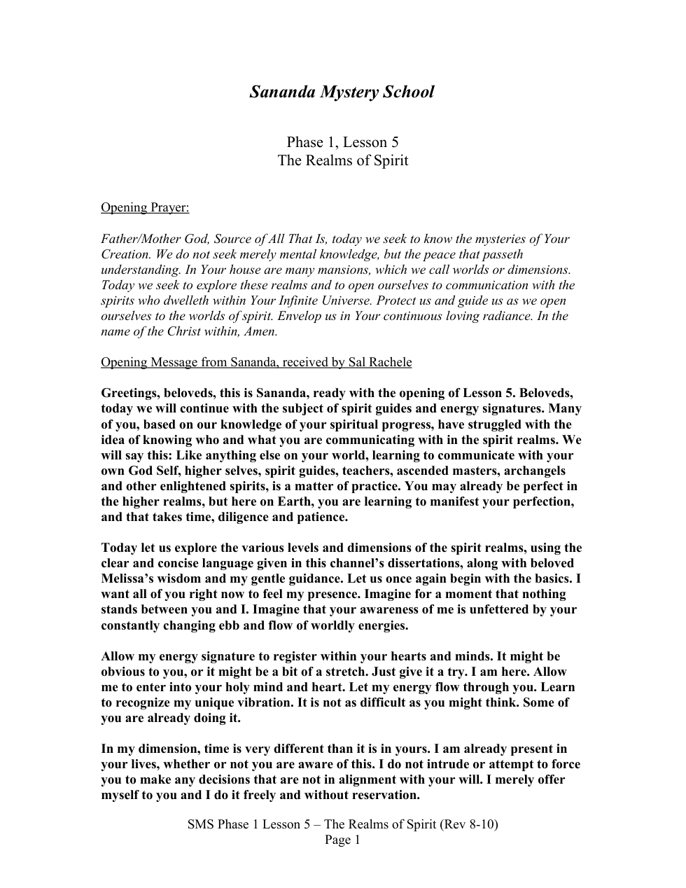 SMS Phase 1 Lesson 5 - The Realms of Spirit cover