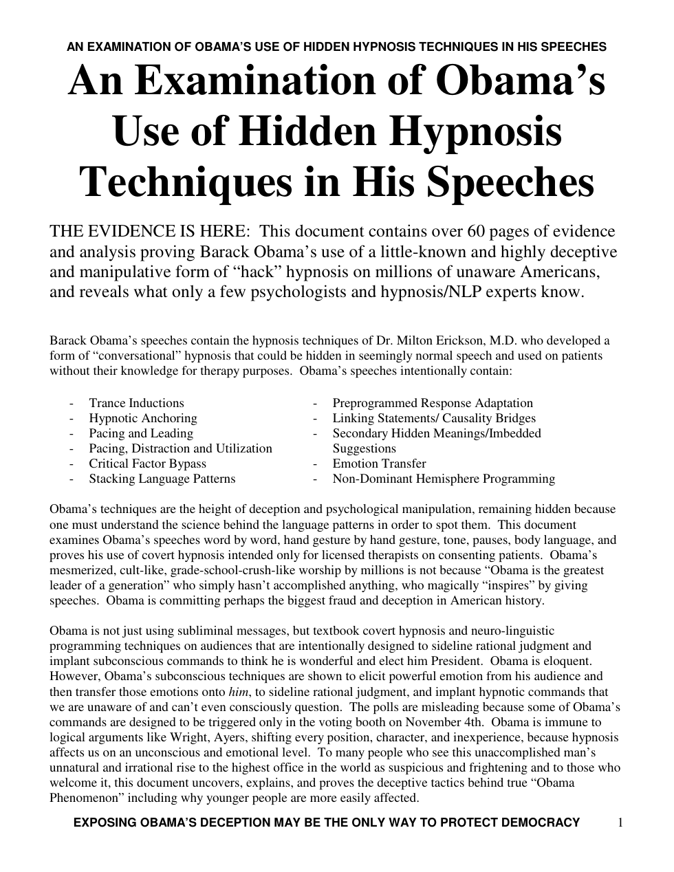 Obama's Use of Hidden Hypnosis techniques in His Speeches cover