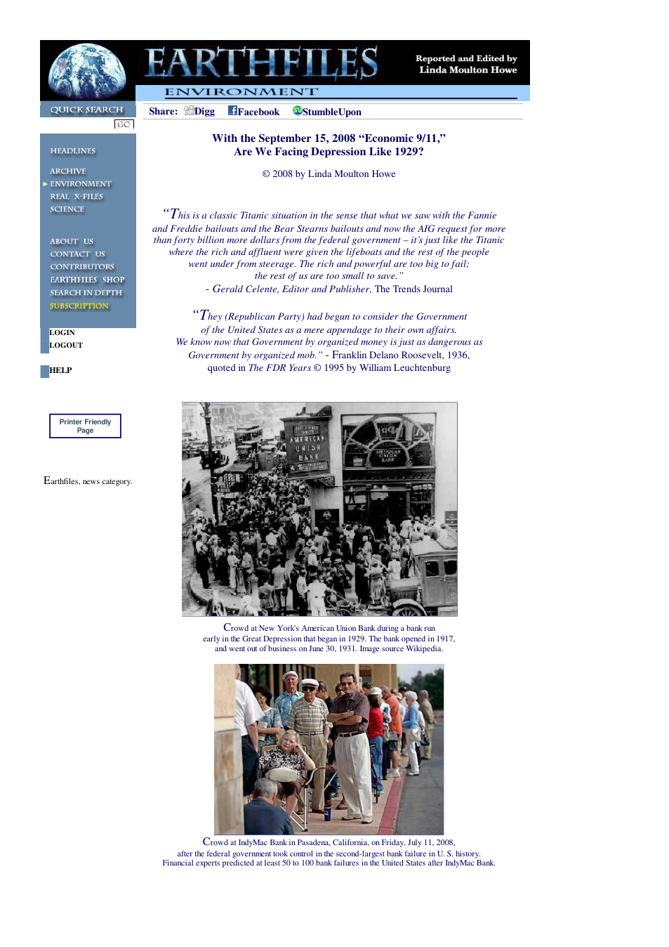 09 17 2008 With the September 15, 2008 Economic 9 11, Are We Facing Depression Like 1929 cover