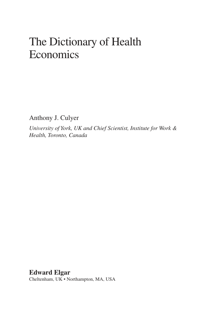 The Dictionary of Health Economics cover