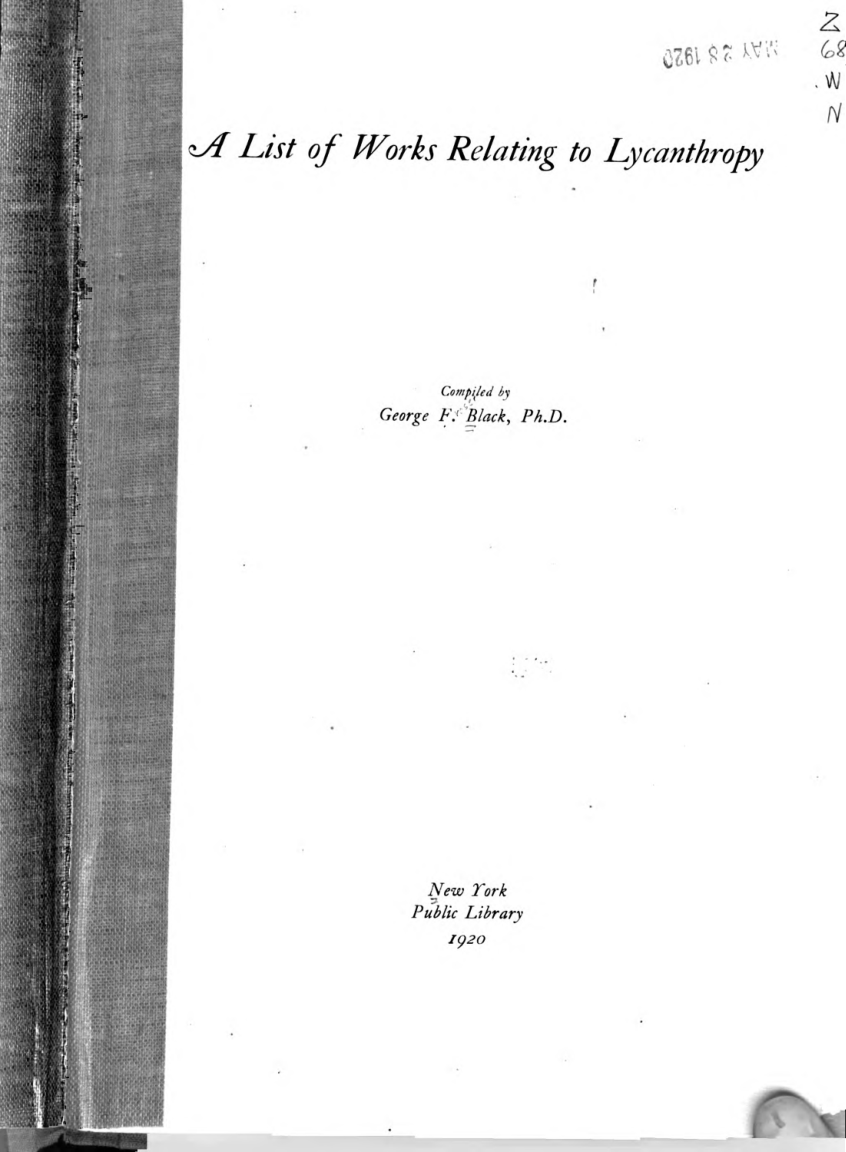A List of Works Relating to Lycanthropy cover