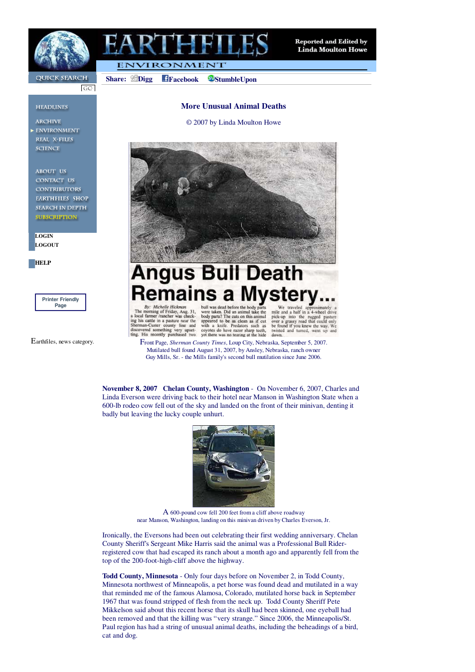 11 08 2007 More Unusual Animal Deaths cover