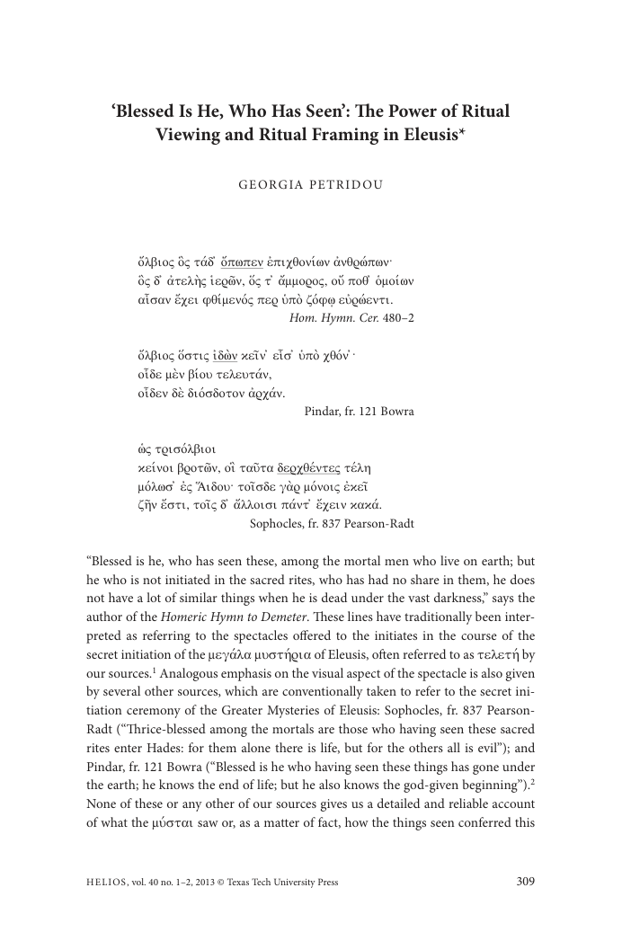 ‘Blessed Is He, Who Has Seen’ The Power of Ritual Viewing and Ritual Framing in Eleusis cover