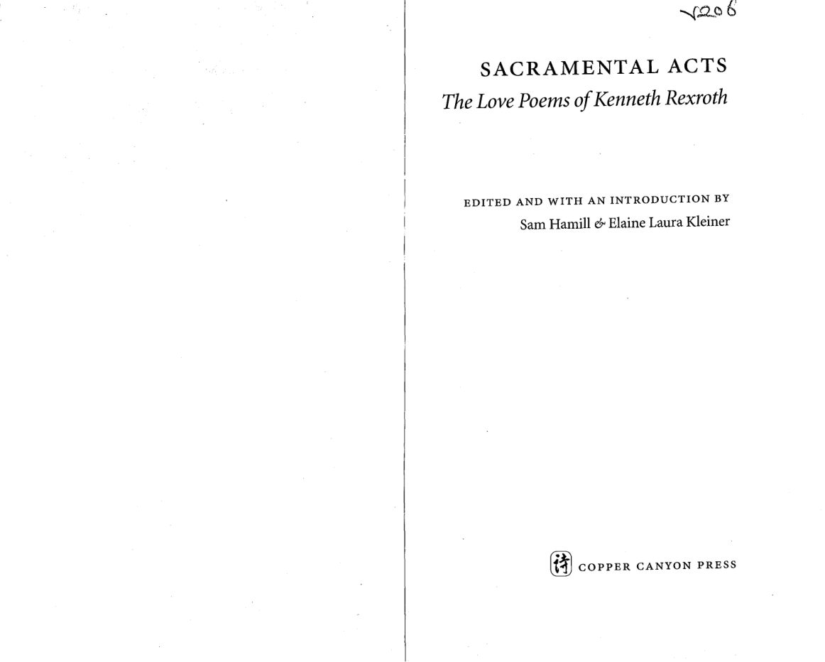 Kenneth Rexroth Sacramental Acts The Love Poems of Kenneth Rexroth cover