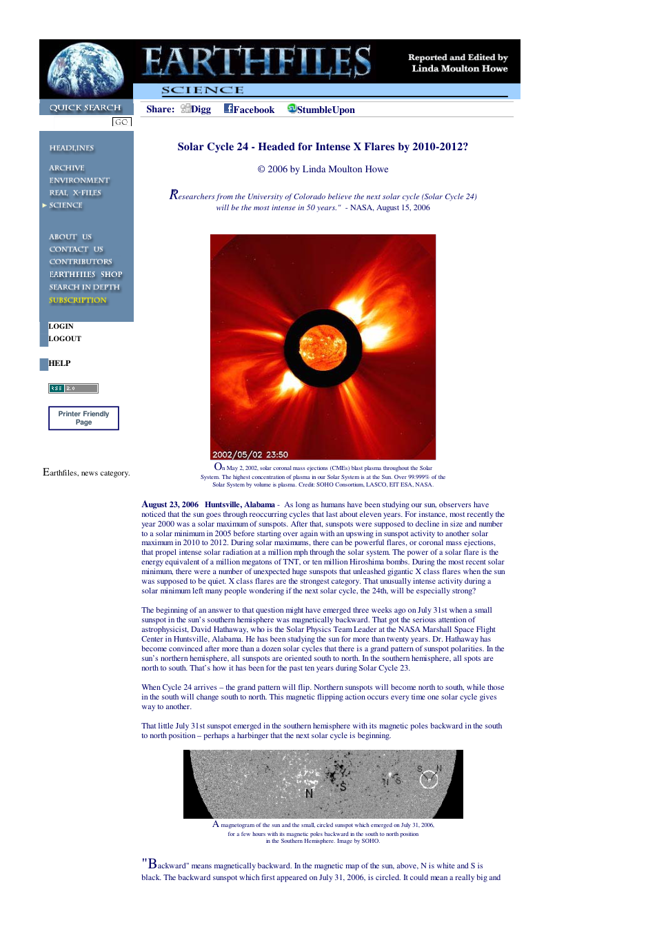 08 23 2006 Solar Cycle 24 - Headed for Intense X Flares by 2010-2012 cover