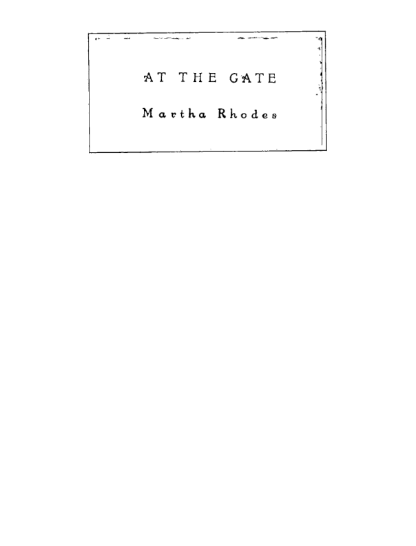Martha Rhodes - At the Gate - Provincetown Poets Series cover