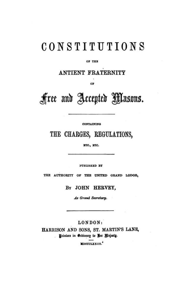 Constitutions of The Ancient Fraternity Of F & AM - J Hervey cover