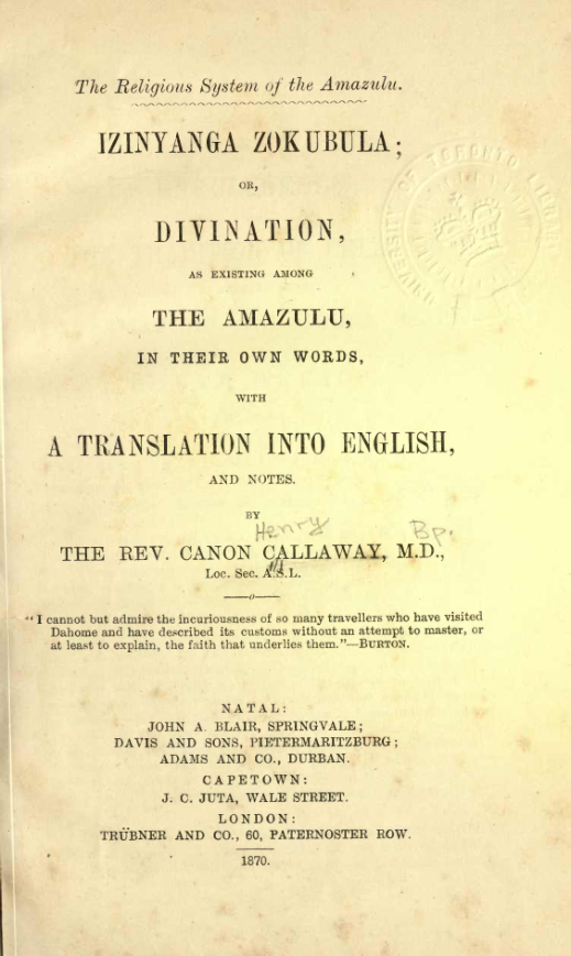 Divination Among the Amazulu - C Calloway cover