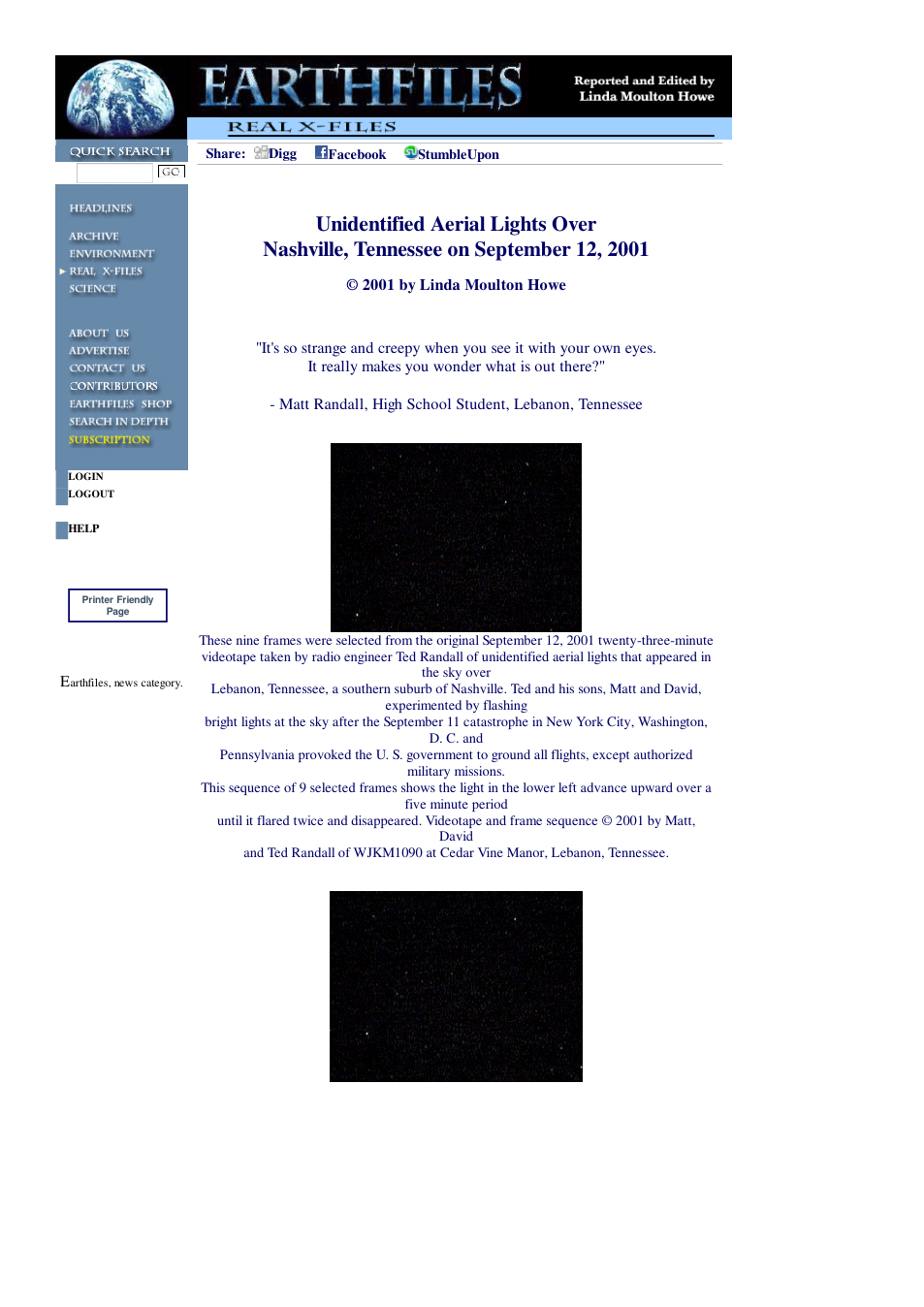 12 13 2001 Unidentified Aerial Lights Over Nashville, Tennessee on September 12, 2001 cover