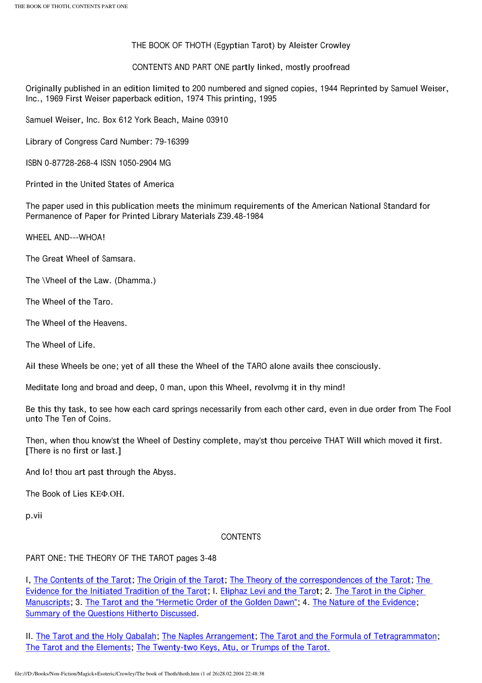 Aleister Crowley - The Book Of Thoth cover