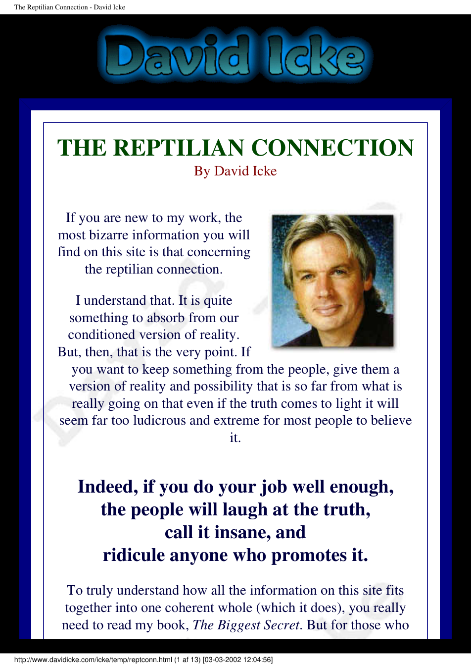 David Icke - The Reptilian Connection cover