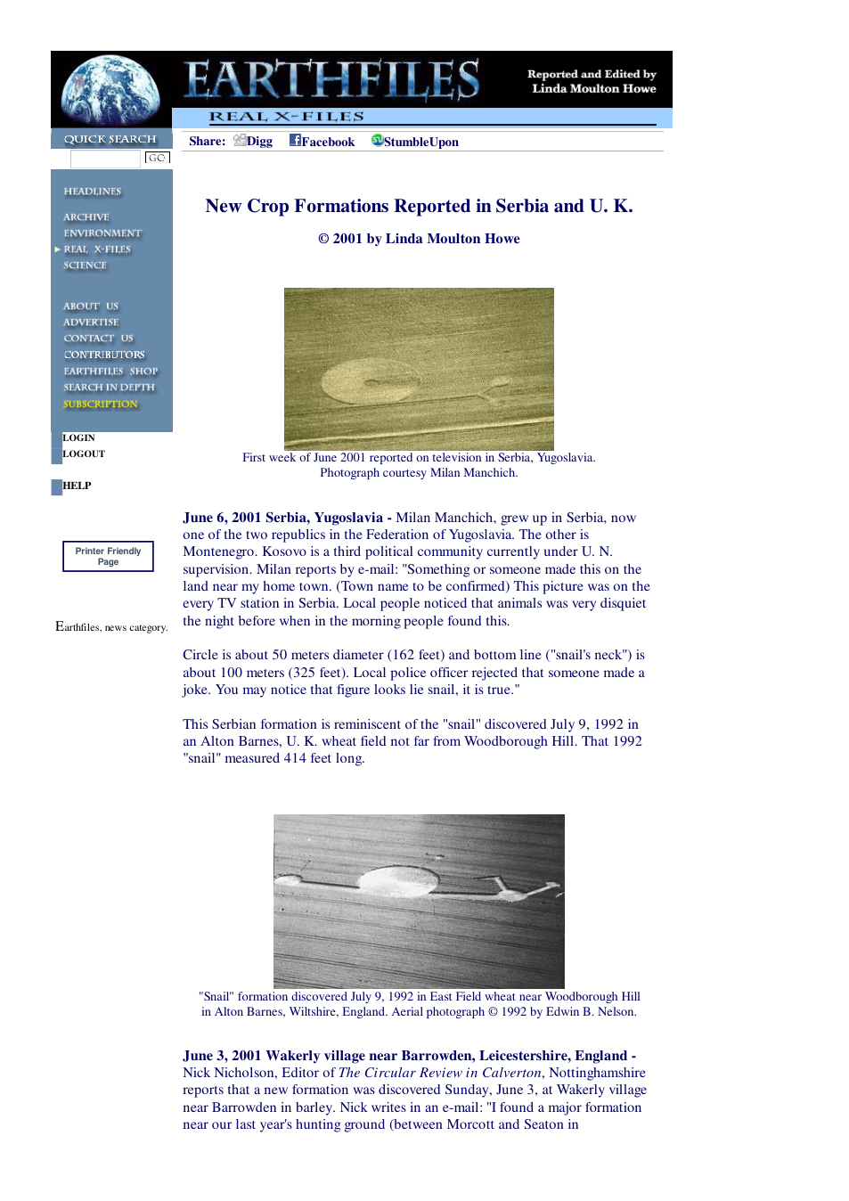 06 06 2001 New Crop Formations Reported in Serbia and U. K. cover