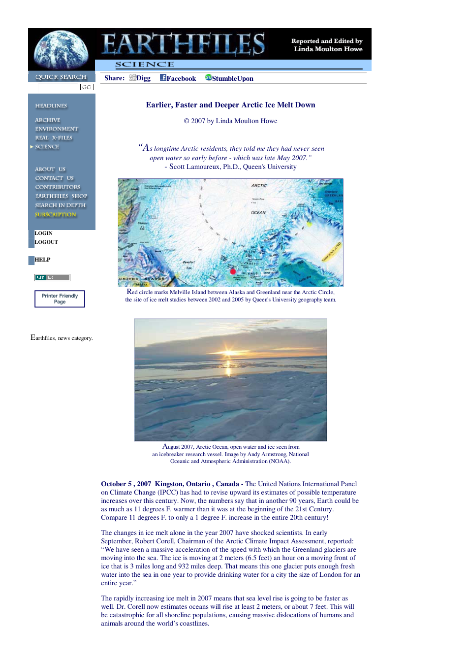 10 05 2007 Earlier, Faster and Deeper Arctic Ice Melt Down cover