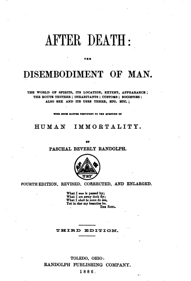 After Death the Disembodiment of Man - P B Randolph cover