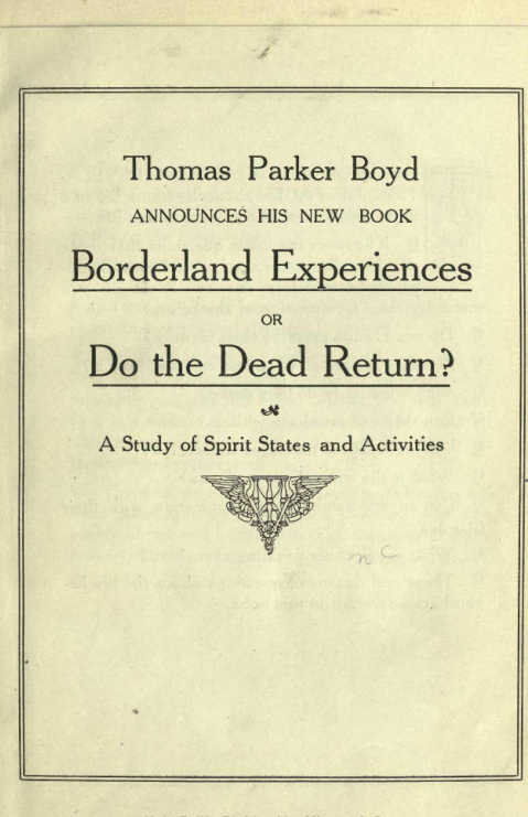 Borderland Experiences Or Do the Dead Return - T Parker Boyd cover