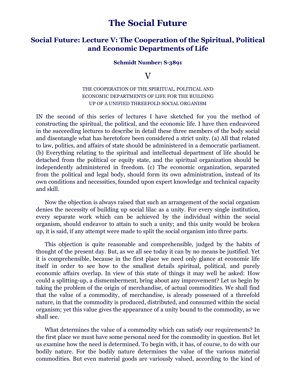 Rudolf Steiner - The Social Future - 05 - The Cooperation of the Spiritual, Political and Economic Departments of Life cover