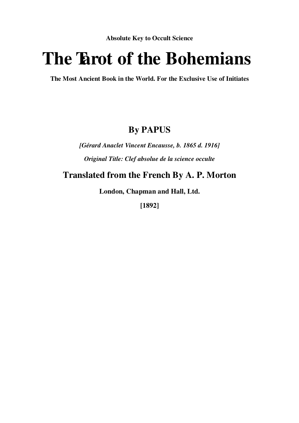 Tarot of the Bohemians - Papus cover
