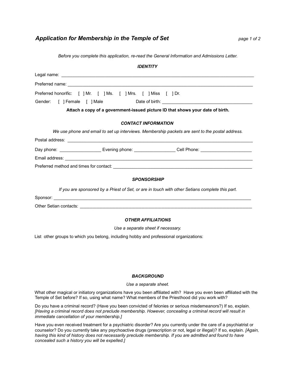 Temple of Set Application cover