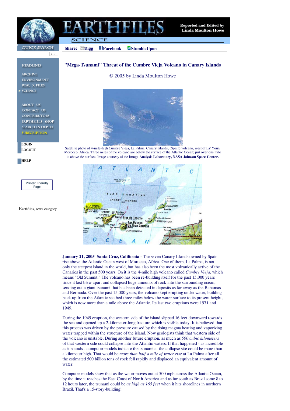01 22 2005 Mega-Tsunami Threat of the Cumbre Vieja Volcano in Canary Islands cover